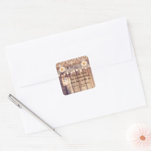 ライト素朴メイソンジャースデイジー&レース結婚ズ スクエアシール (封筒)