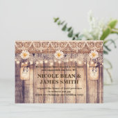 ライト素朴メイソンジャースデイジー&レース結婚ズ 招待状 (スタンド正面)