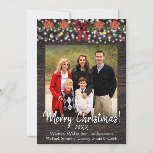 ライト素朴付きクリスマスガーランド写真 シーズンカード (正面)