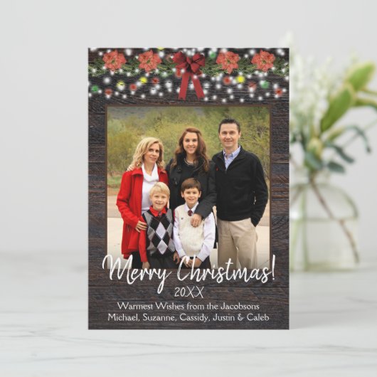 ライト素朴付きクリスマスガーランド写真 シーズンカード (スタンド正面)