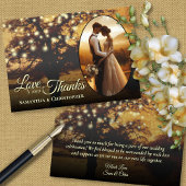 ライト素朴付きツリー写真とノート結婚ズ サンキューカード