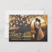 ライト素朴付きツリー写真とノート結婚ズ サンキューカード (正面)