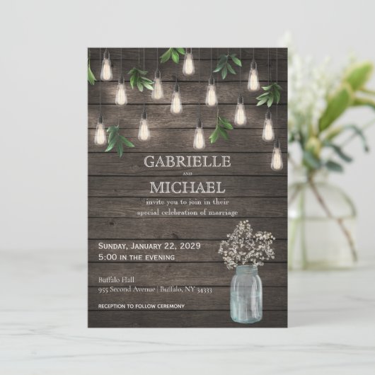 ライト素朴付き木材結婚式招待状 招待状 (スタンド正面)