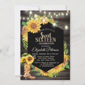 ライト素朴、ひまわり花カントリーウッドスウィート16 招待状 (正面)