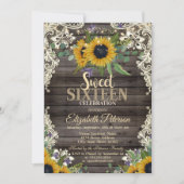 ライト素朴、レースひまわりダークウッド甘い16 招待状 (正面)