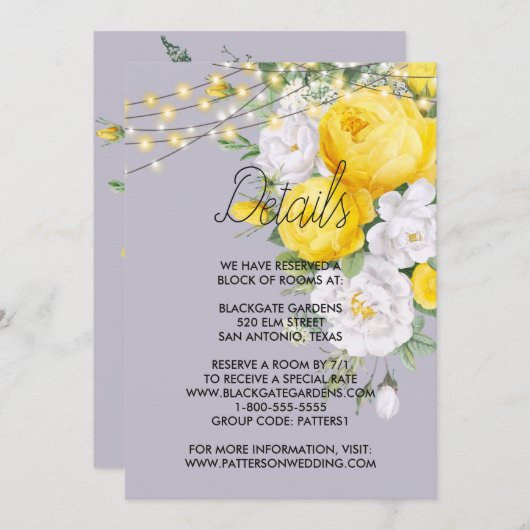 ライト素朴:黄色のフローラ・エンクロージャ・カード 招待状 (正面/裏面)