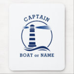 ライト航海のハウスキャプテン&ボートまたは名前ネイビー マウスパッド<br><div class="desc">灯台航海の艦長名まパーソナライズされたたは船名マウスパッド。</div>