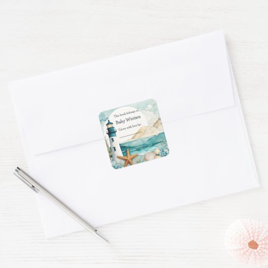 ライト航海のハウスベビーシャワー蔵書票 スクエアシール (封筒)