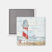 ライト赤と白ハウスシーン マグネット (正面/裏面)