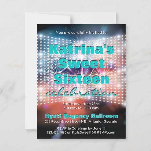 ライト輝くと花火のSweet sixteen招待状 招待状 (正面)