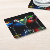 ライト違う付きマルティーニ眼鏡のカクテル スクエアペーパーコースター (アングル)