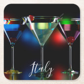 ライト違う付きマルティーニ眼鏡のカクテル スクエアペーパーコースター (正面)