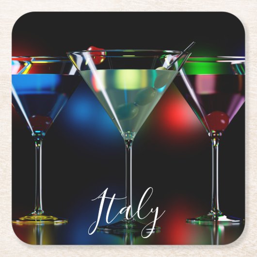 ライト違う付きマルティーニ眼鏡のカクテル スクエアペーパーコースター (正面)