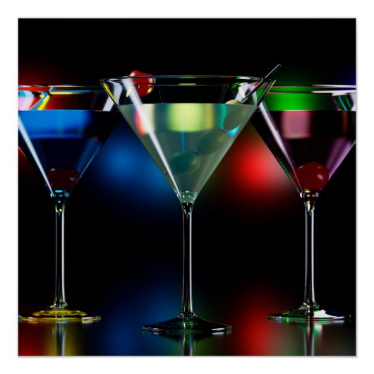 ライト違う付きマルティーニ眼鏡のカクテル ポスター (正面)