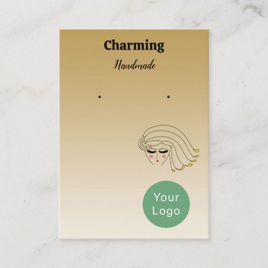 ライト金ゴールドカラーかわいらし、女の子顔イヤリングカード 名刺 (正面)