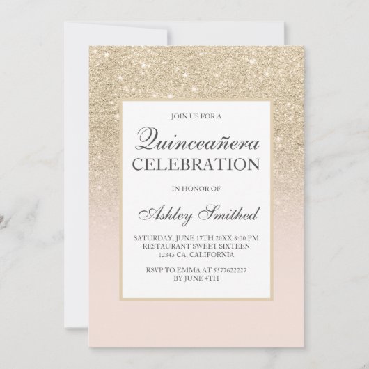 ライト金ゴールドガーリーグリッターチエレガントックキンセアニェラ 招待状 (正面)