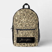 ライト金ゴールドグリッターが黒い名前をカスタムする プリントバックパック (正面)