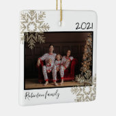 ライト金ゴールドグリッタースノーフレークファミリーホワイト セラミックオーナメント (右)