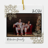 ライト金ゴールドグリッタースノーフレークファミリーホワイト セラミックオーナメント (正面)