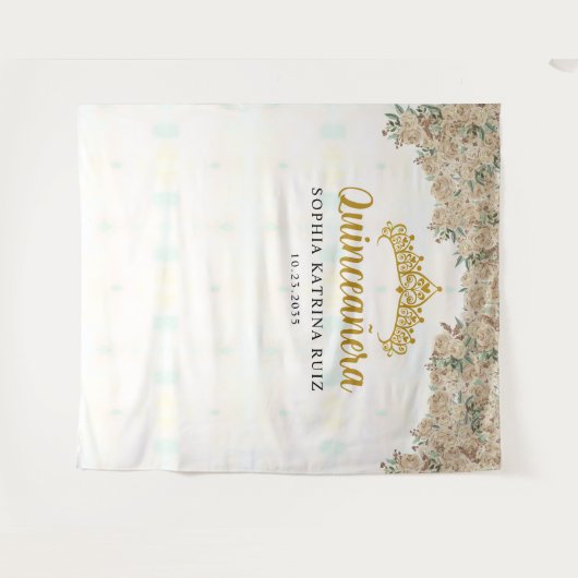 ライト金ゴールドフローラティアラキンセアニェラ写真背景 タペストリー (正面(横))