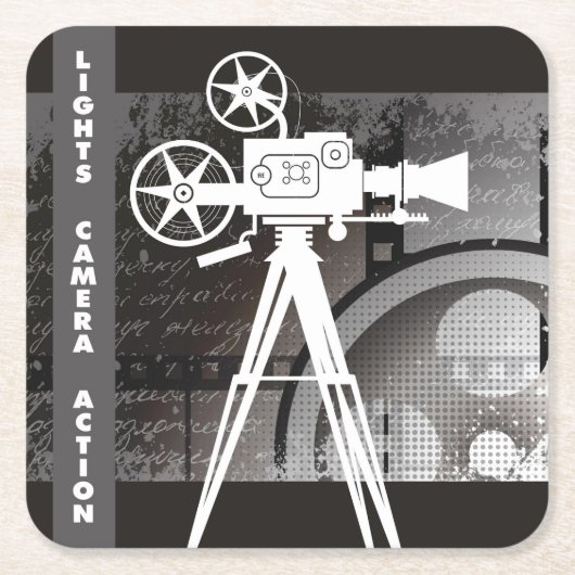 ライト、カメラ、アクション映画の使い捨て可能なコースター スクエアペーパーコースター (正面)