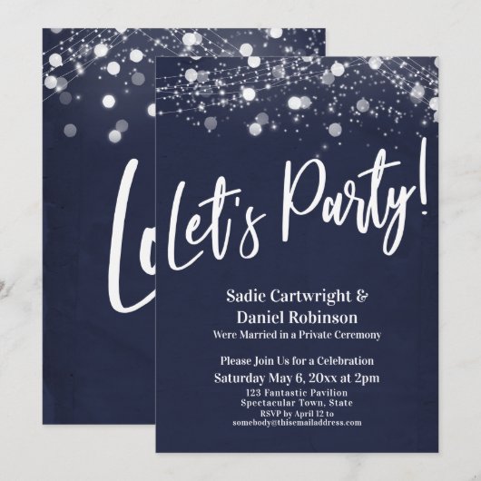 ライト テクスチャード レッツパーティー ネイビー 受付のみ 招待状 (正面/裏面)