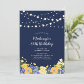 ライト & ネイビーブルー 花柄 大人誕生日パーティー 招待状 (スタンド正面)