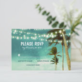ライト&パームツリービーチティール（緑がかった色）ウェディングRSVPカード 出欠カード (スタンド正面)
