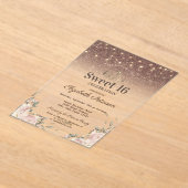 ライト ピンクの花 きらめくSweet 16 アクリル招待状 (レイダウン)