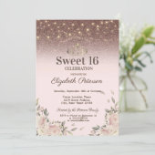 ライト ピンクの花 きらめくSweet 16 招待状 (スタンド正面)