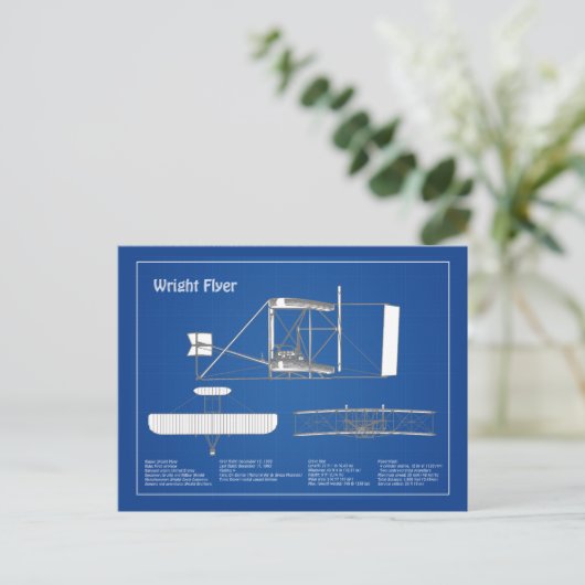 ライト・フライヤー – 飛行機の設計図スケッチ計画ABD ポストカード (スタンド正面)