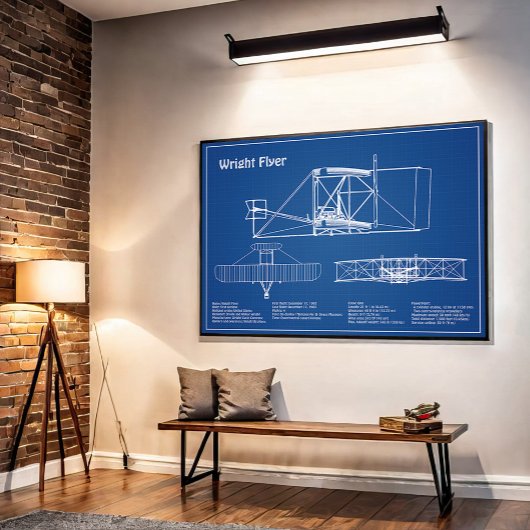 ライト・フライヤー – 飛行機の設計図スケッチ計画AD ポスター