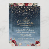 ライト、ブルゴーニュの花ネイビーブルーキンセアニラ 招待状 (正面/裏面)