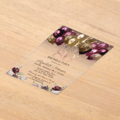 ライト、ブルゴーニュグリッターバルーン80誕生日 アクリル招待状 (レイダウン)