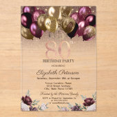 ライト、ブルゴーニュグリッターバルーン80誕生日 アクリル招待状 (正面)