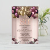 ライト、ブルゴーニュグリッターバルーン80誕生日 招待状 (スタンド正面)