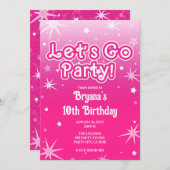 ライト & ホットピンクのスパークルスターズ パーティーしよう 招待状 (正面/裏面)