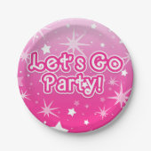 ライト & ホットピンク スパークルスターズ パーティーしよう ペーパープレート (正面)