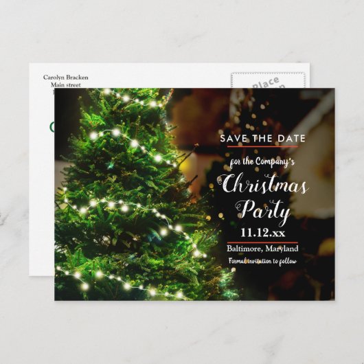 ライト|保存のクリスマスツリーの一連日付 案内ポストカード (正面/裏面)
