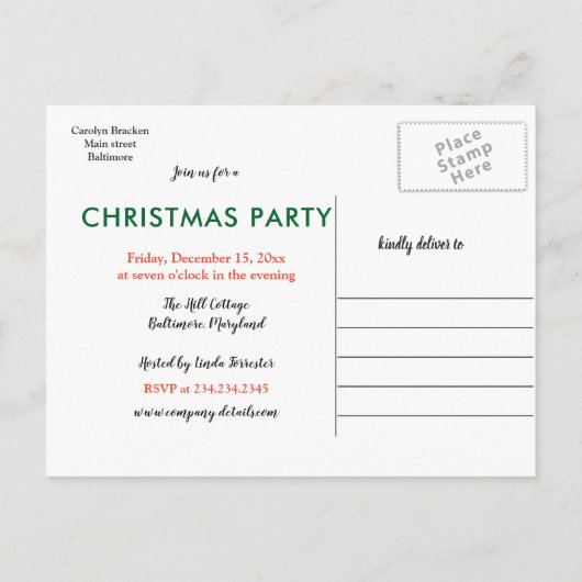 ライト|保存のクリスマスツリーの一連日付 案内ポストカード (裏面)