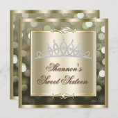 ライト《写真》ぼけ味のSweet sixteenの招待を微かに光らせる金ゴールド 招待状 (正面/裏面)