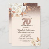  ライト、秋の花がきらめくボケ 70歳の誕生日 招待状 (正面/裏面)