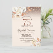  ライト、秋の花がきらめくボケ 75歳の誕生日 招待状 (スタンド正面)