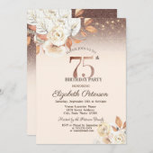  ライト、秋の花がきらめくボケ 75歳の誕生日 招待状 (正面/裏面)