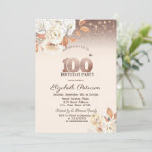 ライト、秋の花きらめきぼかし 100歳の誕生日 招待状 (スタンド正面)