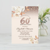 ライト、秋の花グリッター《写真》ぼけ味60誕生日 招待状 (スタンド正面)