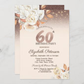 ライト、秋の花グリッター《写真》ぼけ味60誕生日 招待状 (正面/裏面)