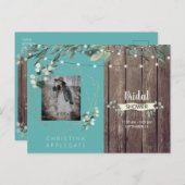 ライト&素朴ウッドフォトターコイズブライダルシャワー インビテーションポストカード (正面/裏面)