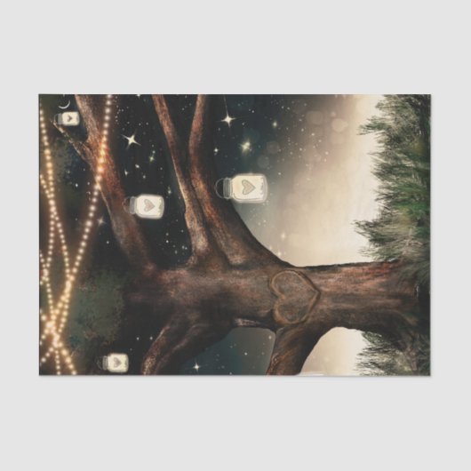 ライト&素朴メイソン・ジャースの夜の木結婚 薄葉紙 (正面)