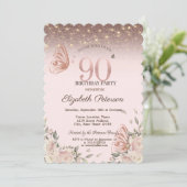  ライト、花の輝き蝶々 90歳の誕生日 招待状 (スタンド正面)